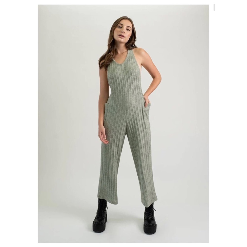 The BOD Board Member Pistacho Ribbed Knit Scrunch Jumpsuit